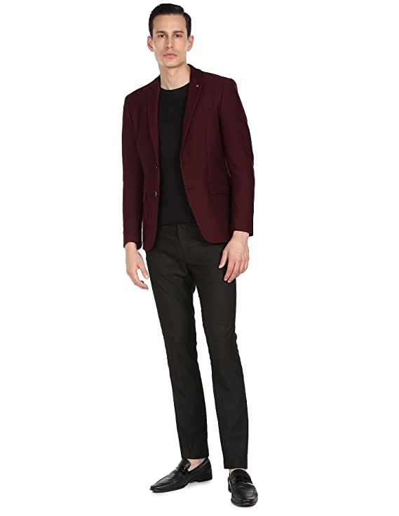 Arrow Men Maroon Solid Zero Calorie Fit Formal Blazer