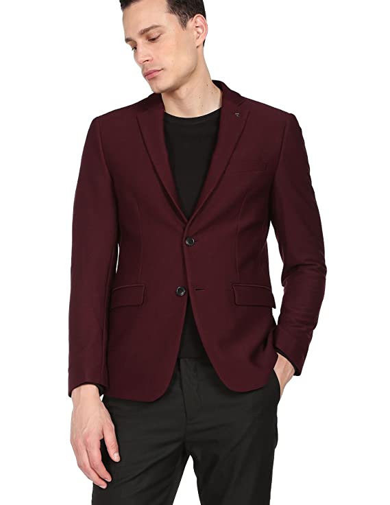 Arrow Men Maroon Solid Zero Calorie Fit Formal Blazer - Image 2
