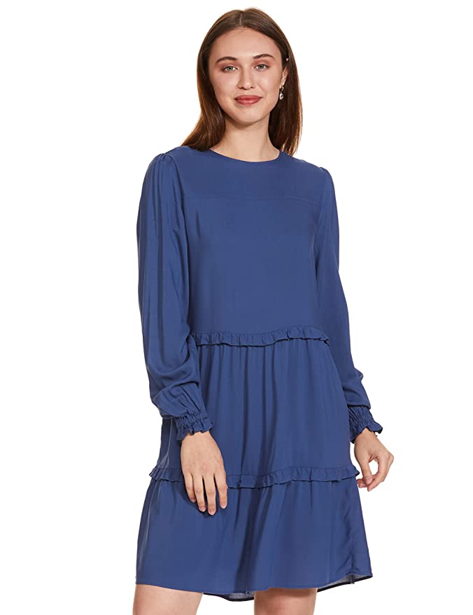 Marks & Spencer Women's Polyester A-Line Knee-Length Casual Dress (T42_4398_Navy_M)