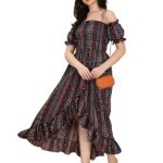 OOMPH! Women's Crepe A-Line Maxi Dress (Smocked}